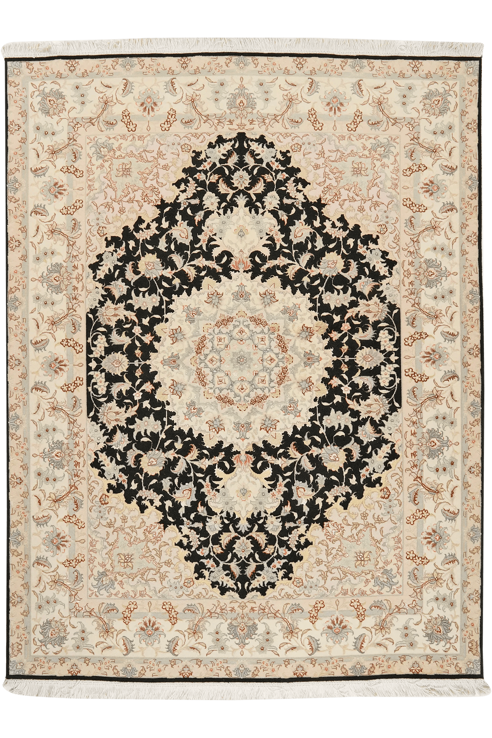 Tabriz 50 Raj — Hand-knotted, 147x200 cm, Black, 90% Schurwolle, 10% Seide | Main view