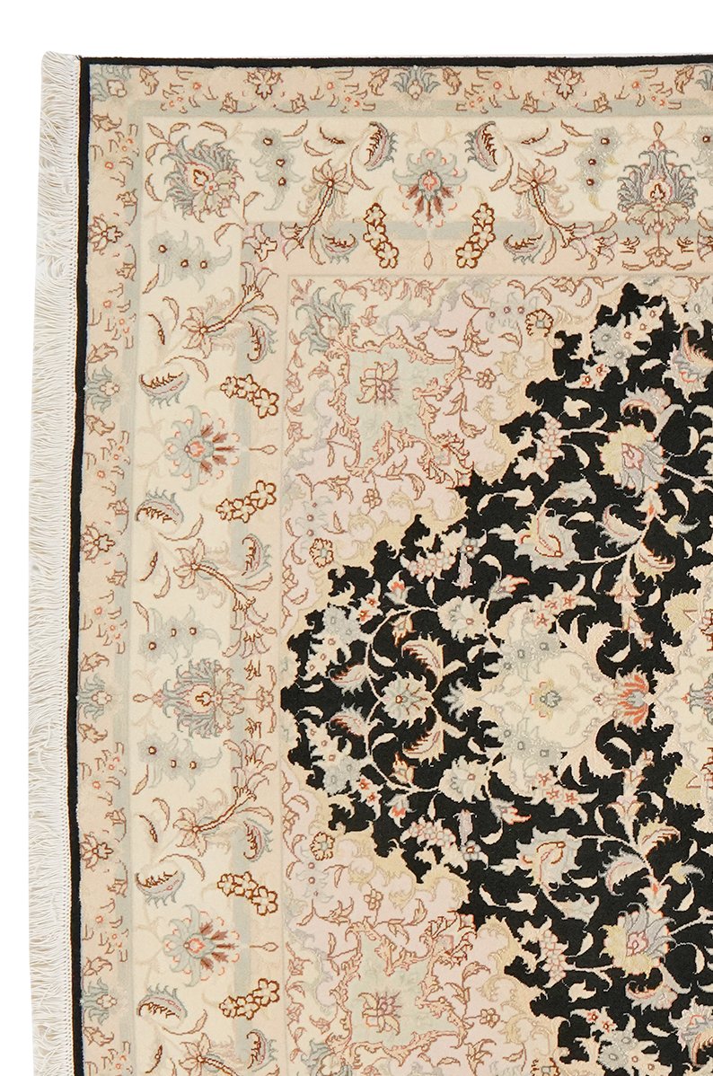 Tabriz 50 Raj — Hand-knotted, 147x200 cm, Black, 90% Schurwolle, 10% Seide | View 3