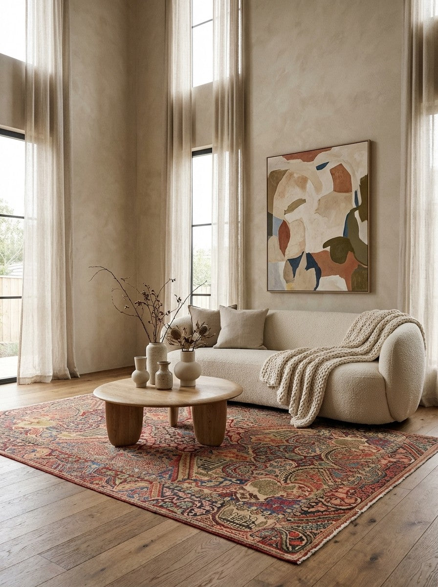 Sarough — Hand-knotted, 140x214 cm, Beige, 100% Virgin Wool | Detail view