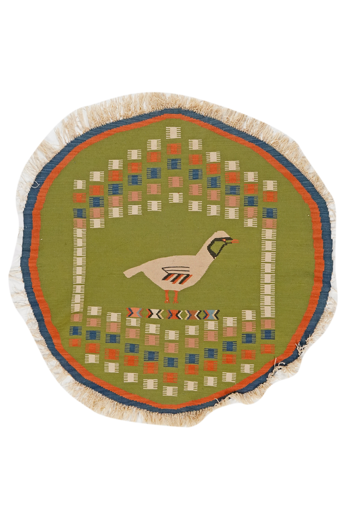 Kelim Rund — Handgefertigt, 120x120 cm, Blau, 100% Virgin Wool | Main view