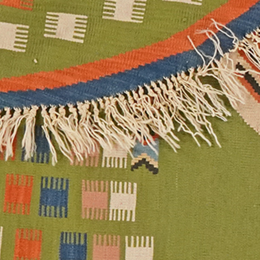 Kelim Rund — Handgefertigt, 120x120 cm, Blau, 100% Virgin Wool | View 7