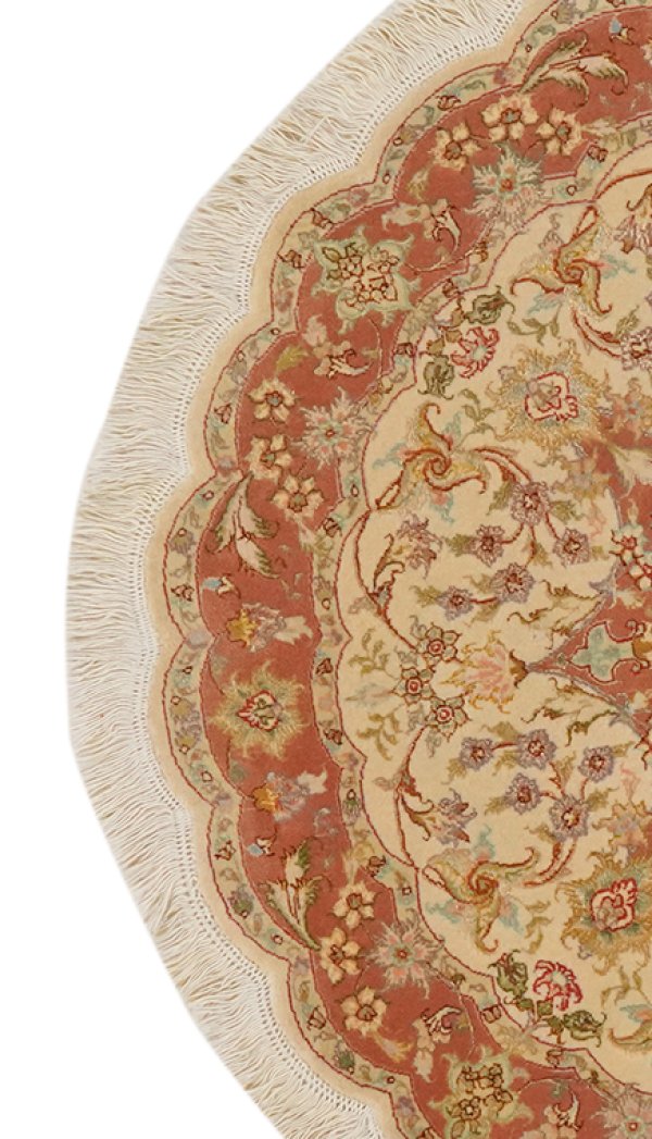 Tabriz Round — Hand-knotted, 100x100 cm, Beige, 70% Schurwolle, 30% Seide | View 3