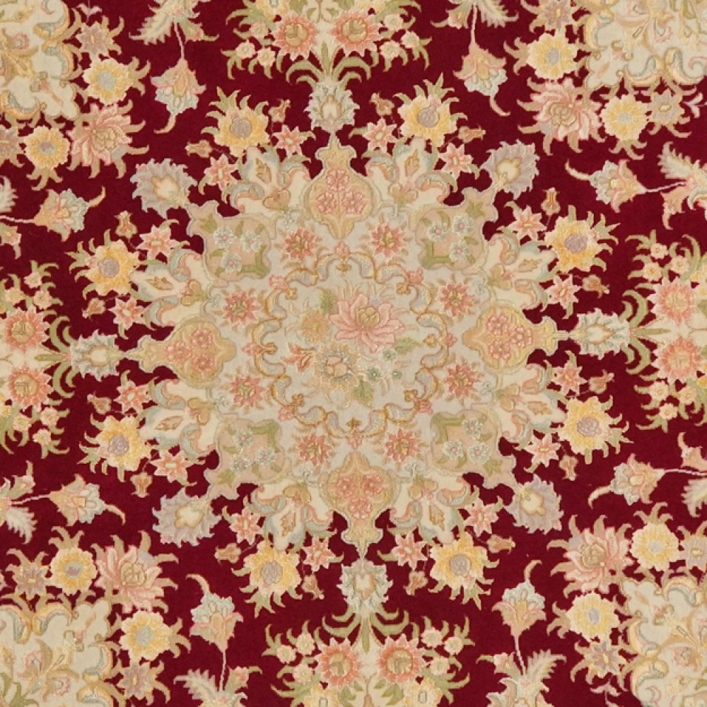 Tabriz Round — Hand-knotted, 146x146 cm, Red, 70% Schurwolle, 30% Seide | View 4