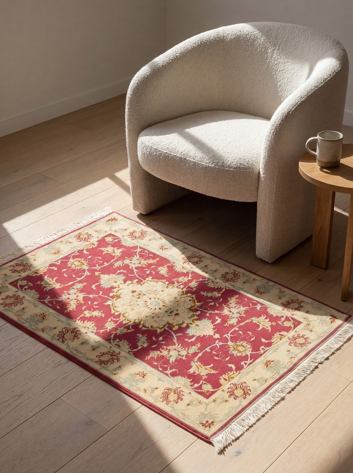 Tabriz 50 Raj — Hand-knotted, 67x111 cm, Red, 90% Schurwolle, 10% Seide | Detail view