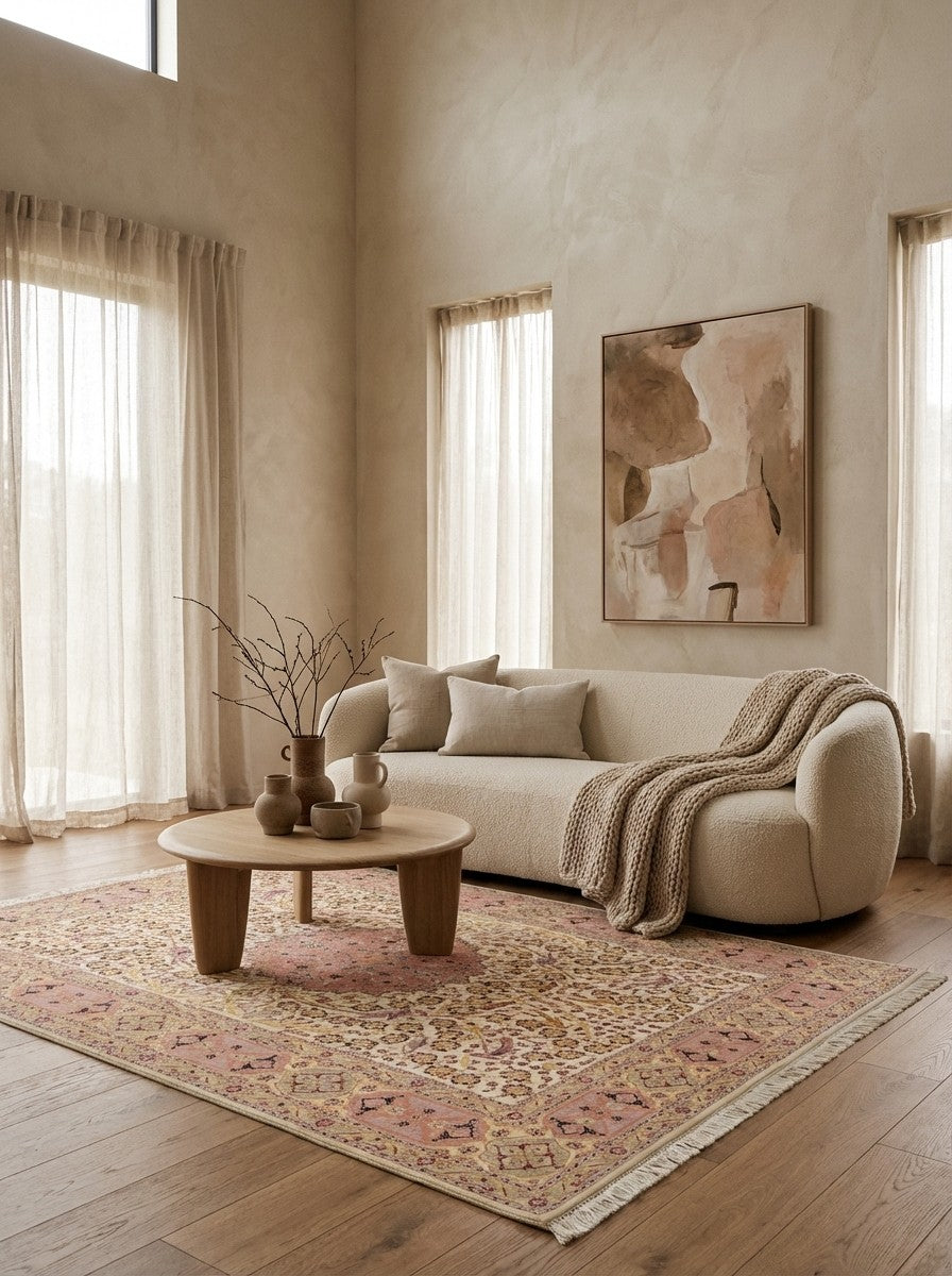 Tabriz 50 Raj — Hand-knotted, 150x199 cm, Beige, 95% Schurwolle, 5% Seide | Detail view