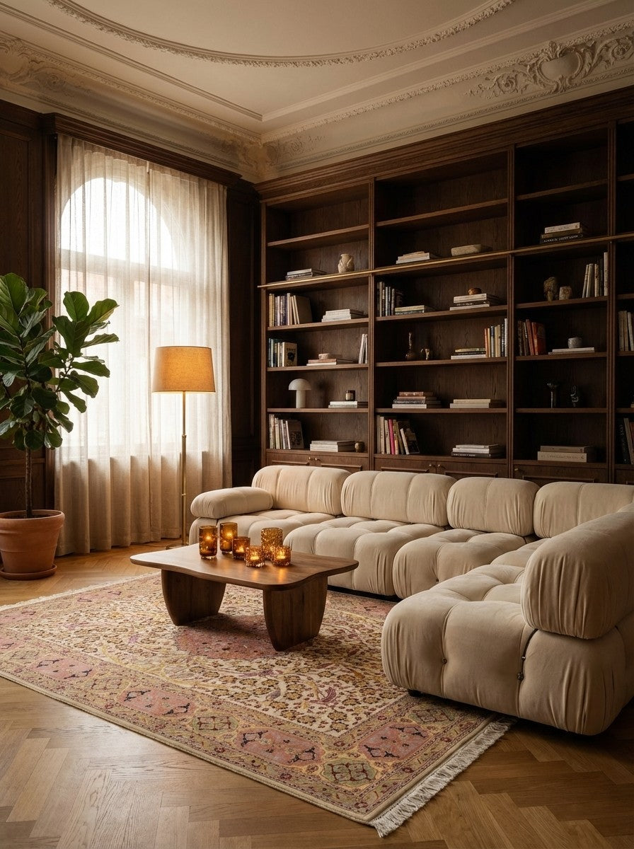 Tabriz 50 Raj — Hand-knotted, 150x199 cm, Beige, 95% Schurwolle, 5% Seide | Back view
