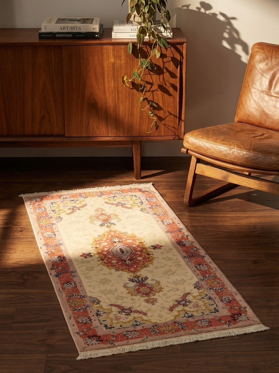 Tabriz 50 Raj — Hand-knotted, 75x157 cm, Beige, 100% Virgin Wool | Back view