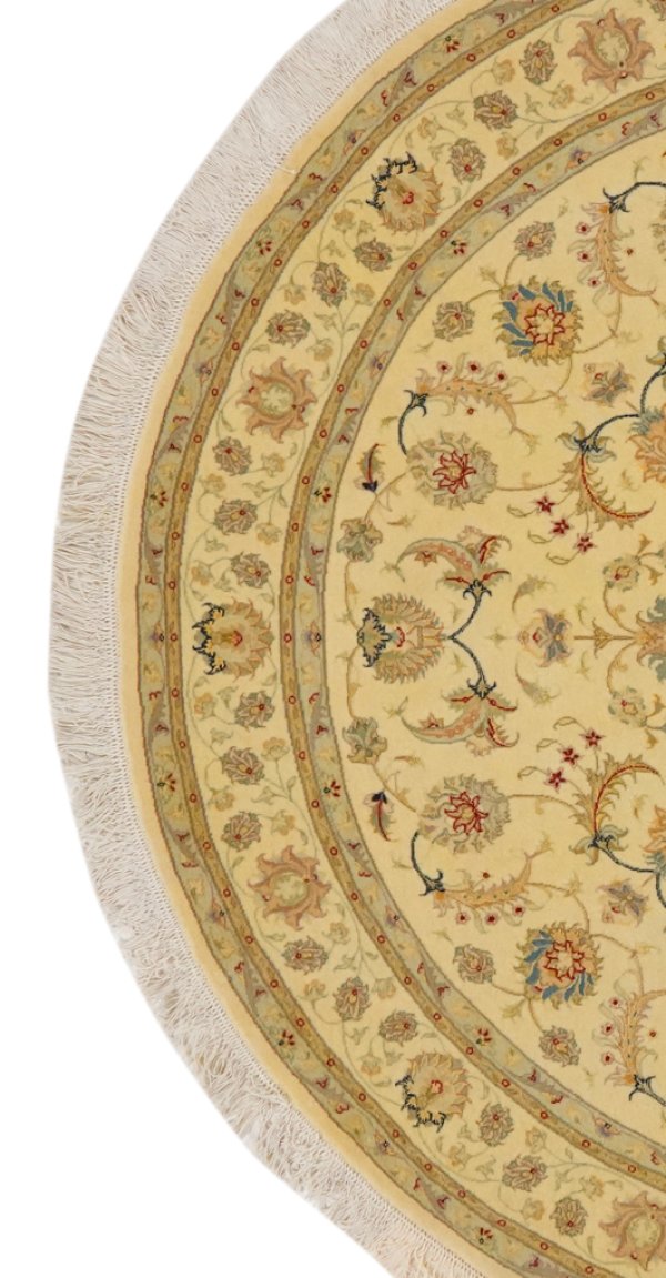 Tabriz Round — Hand-knotted, 150x150 cm, Yellow, 70% Schurwolle, 30% Seide | View 3