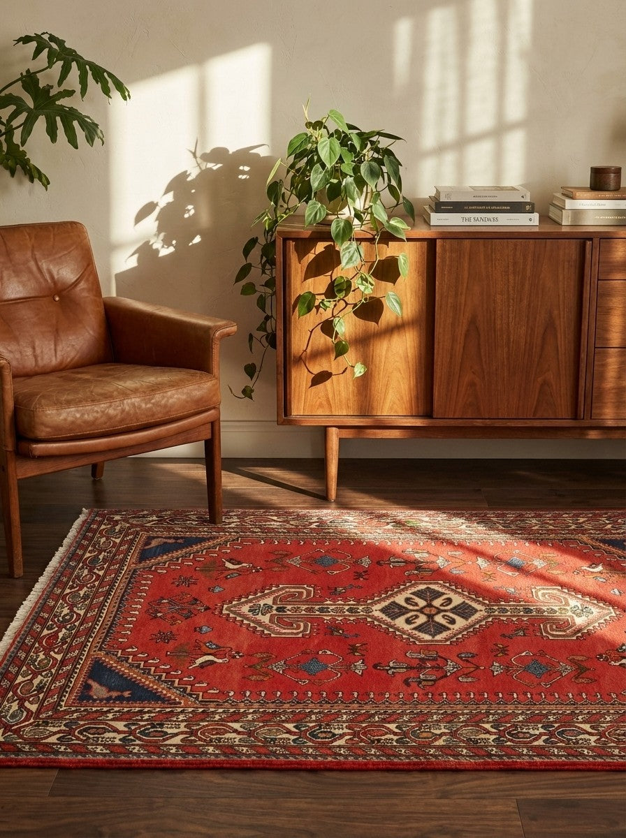 Nasrabad — Hand-knotted, 100x150 cm, Red, 100% Virgin Wool | Back view