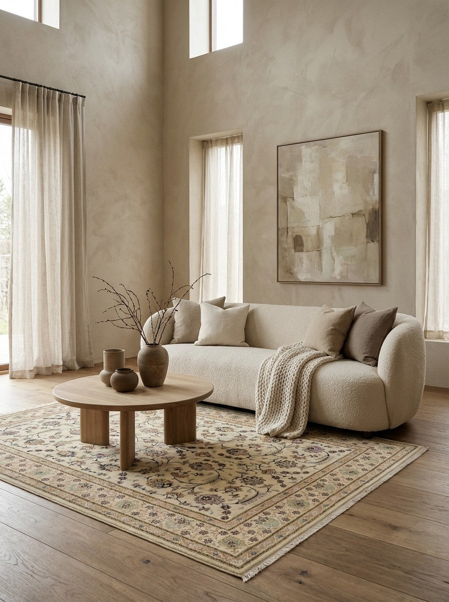 Tabriz 50 Raj — Hand-knotted, 151x229 cm, Beige, 100% Virgin Wool | Detail view