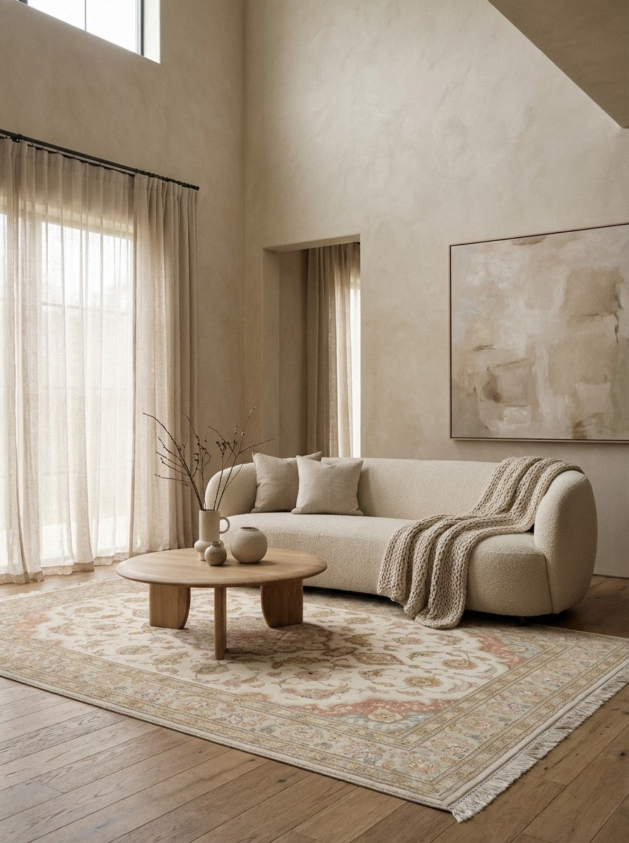 Tabriz 50 Raj — Hand-knotted, 163x249 cm, Beige, 100% Virgin Wool | Detail view