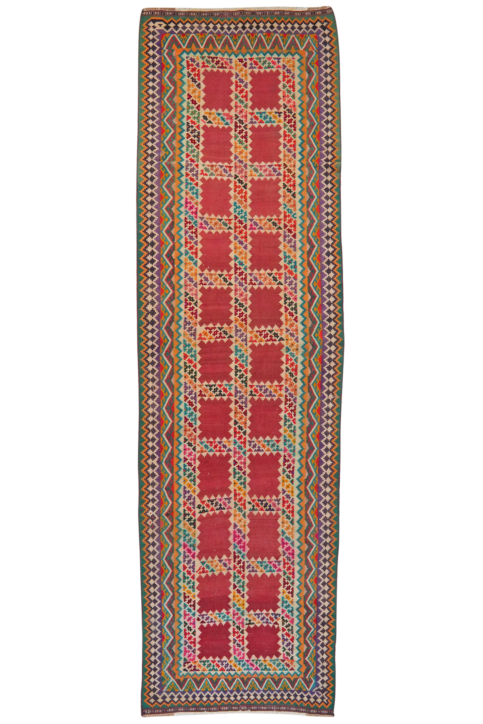 Kelim Gashgai Old — Handgefertigt, 427x121 cm, Bunt, 100% Virgin Wool | Main view