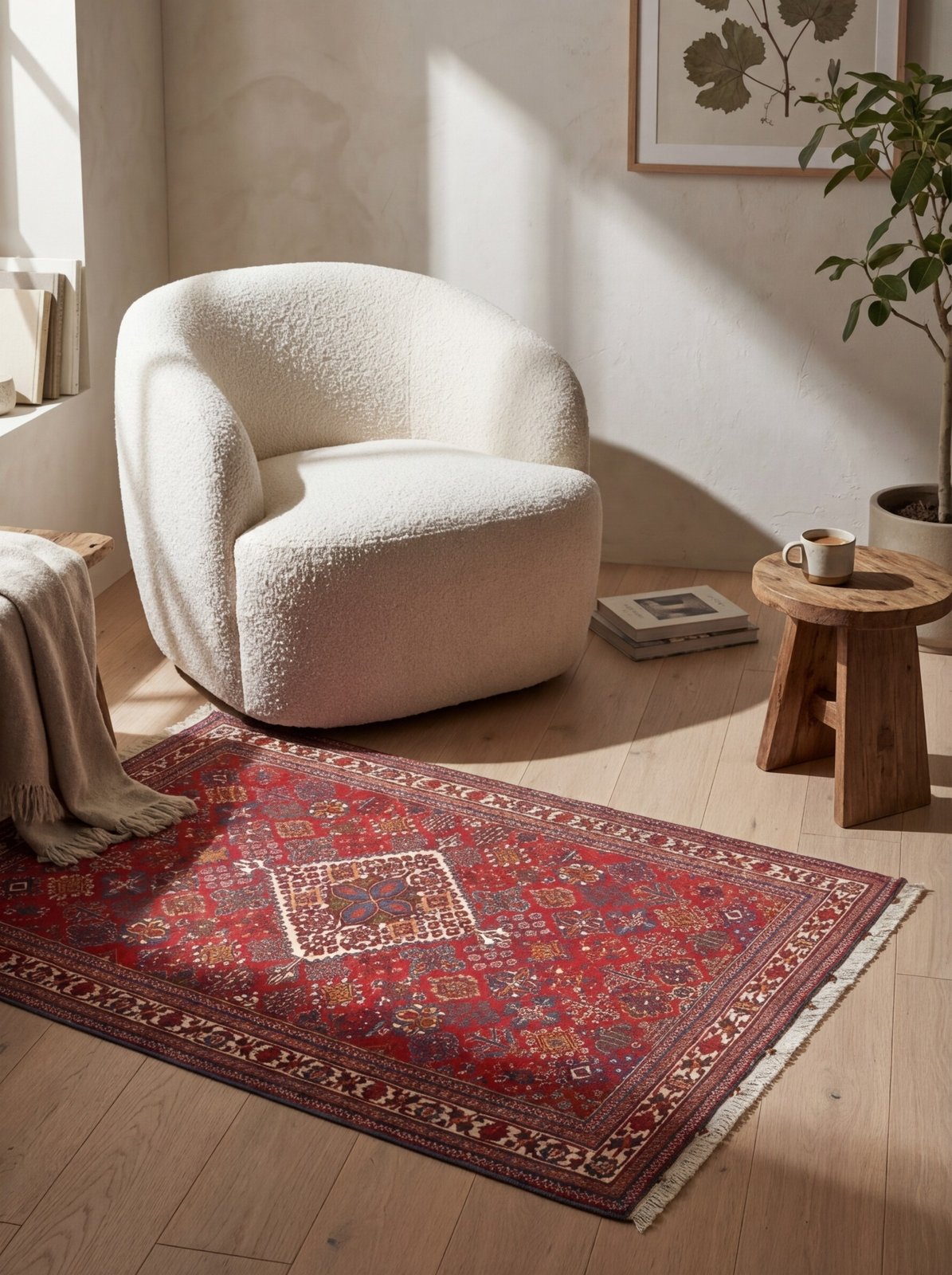 Meymeh — Hand-knotted, 110x166 cm, Red, 100% Virgin Wool | Detail view
