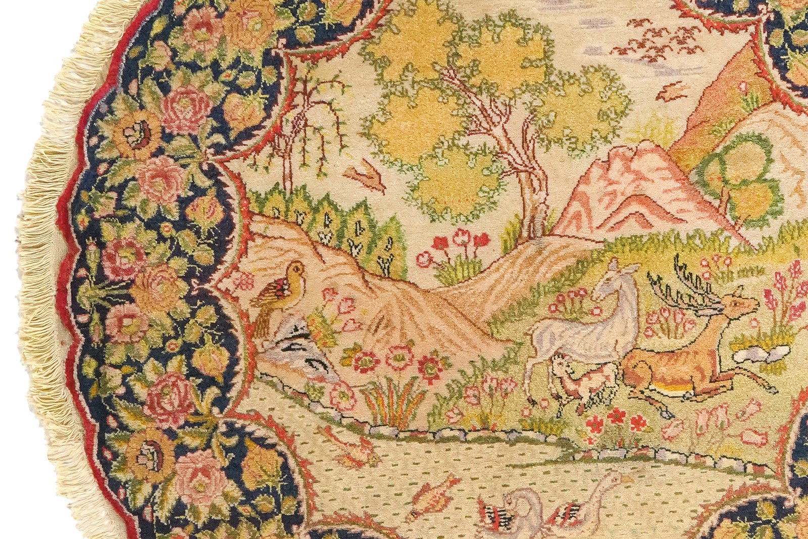 Tabriz Round — Hand-knotted, 100x100 cm, Beige, 100% Virgin Wool | View 3