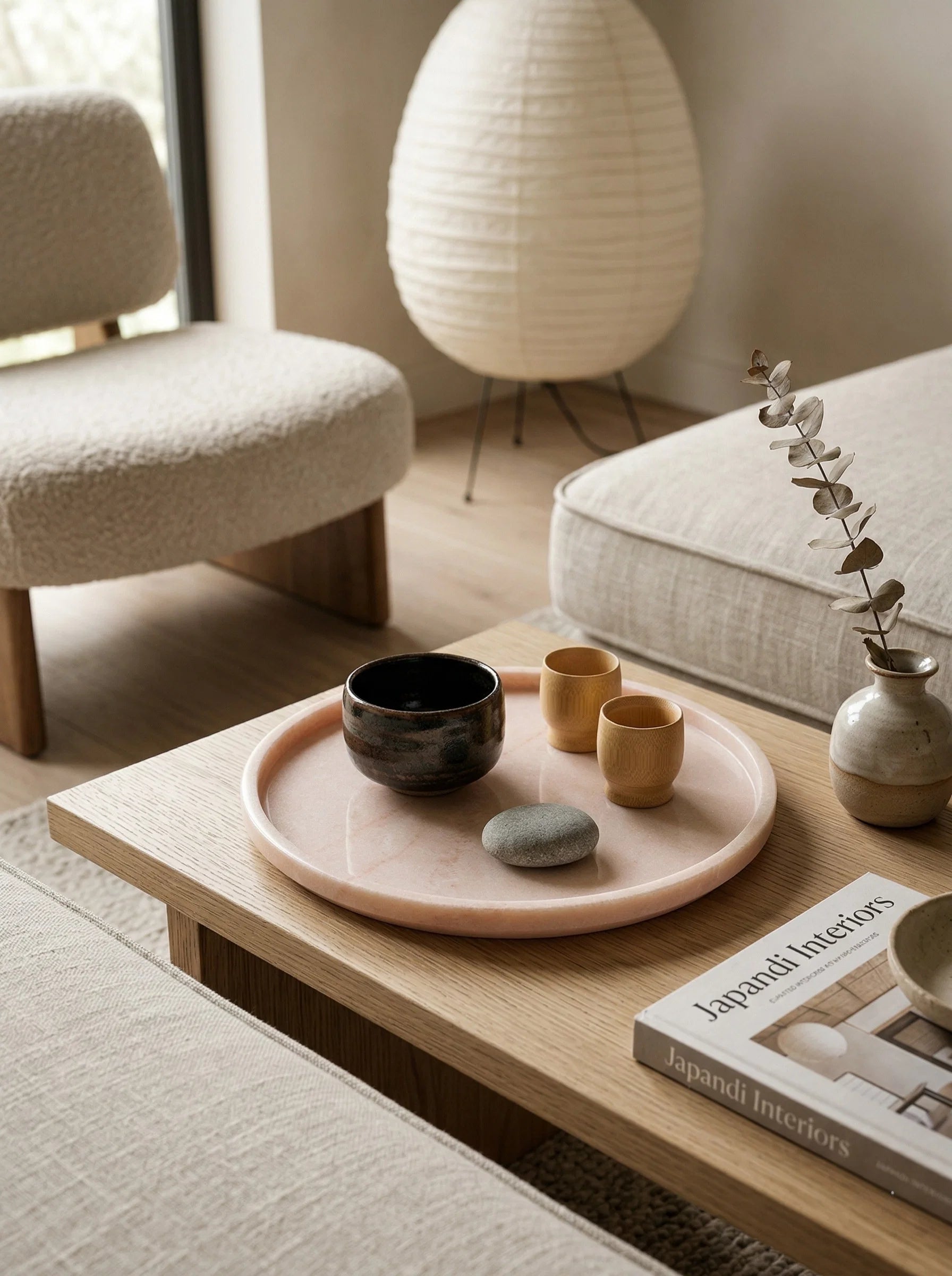 Round Pink Marble Tray Medium — Handmade , 26x26 cm | Detail view