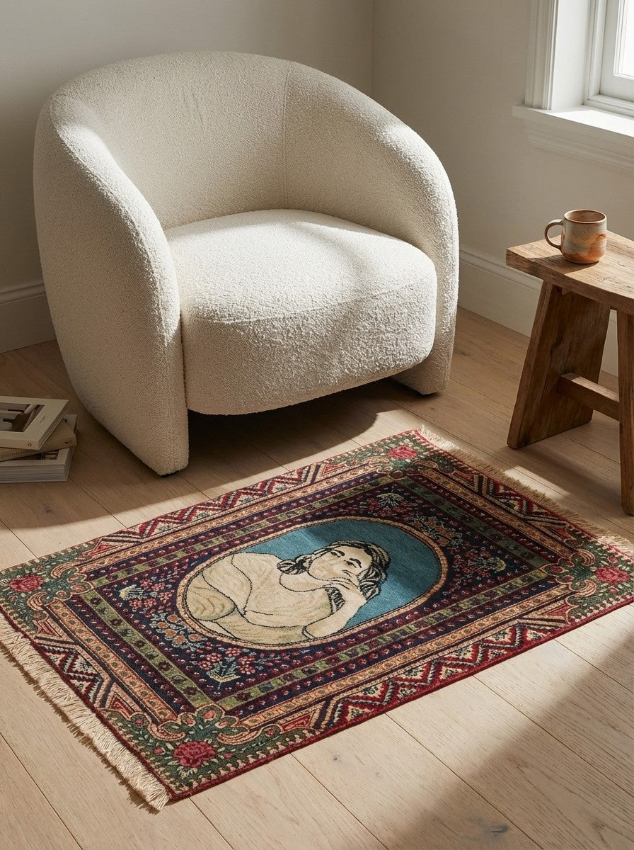 Teheran — Hand-knotted, 55x72 cm, Blue, 100% Virgin Wool | Detail view