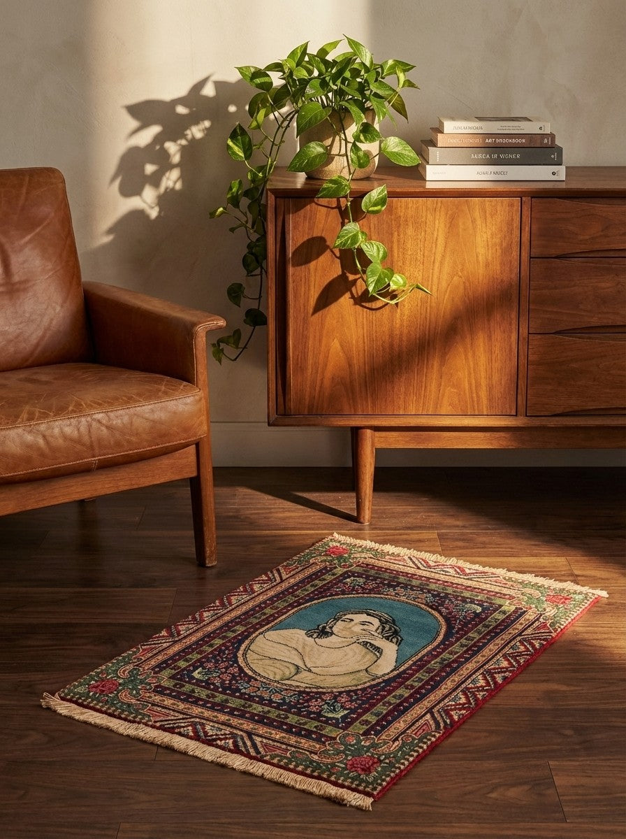 Teheran — Hand-knotted, 55x72 cm, Blue, 100% Virgin Wool | Back view