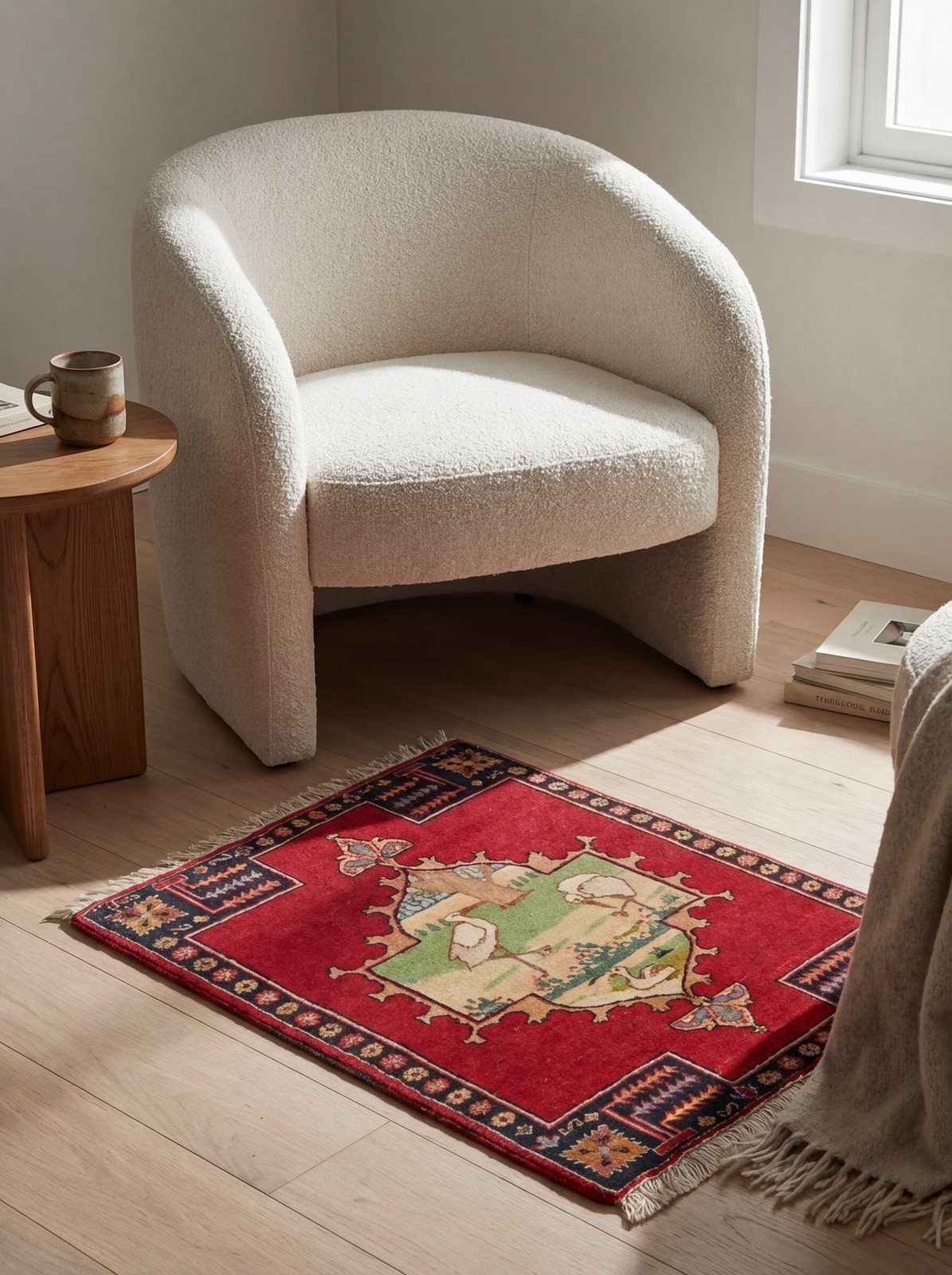 Kashan — Hand-knotted, 48x57 cm, Red, 100% Virgin Wool | Detail view