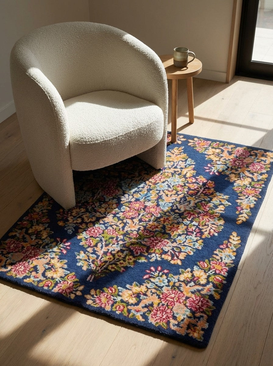 Yazd — Hand-knotted, 52x67 cm, Blue, 100% Virgin Wool | Detail view