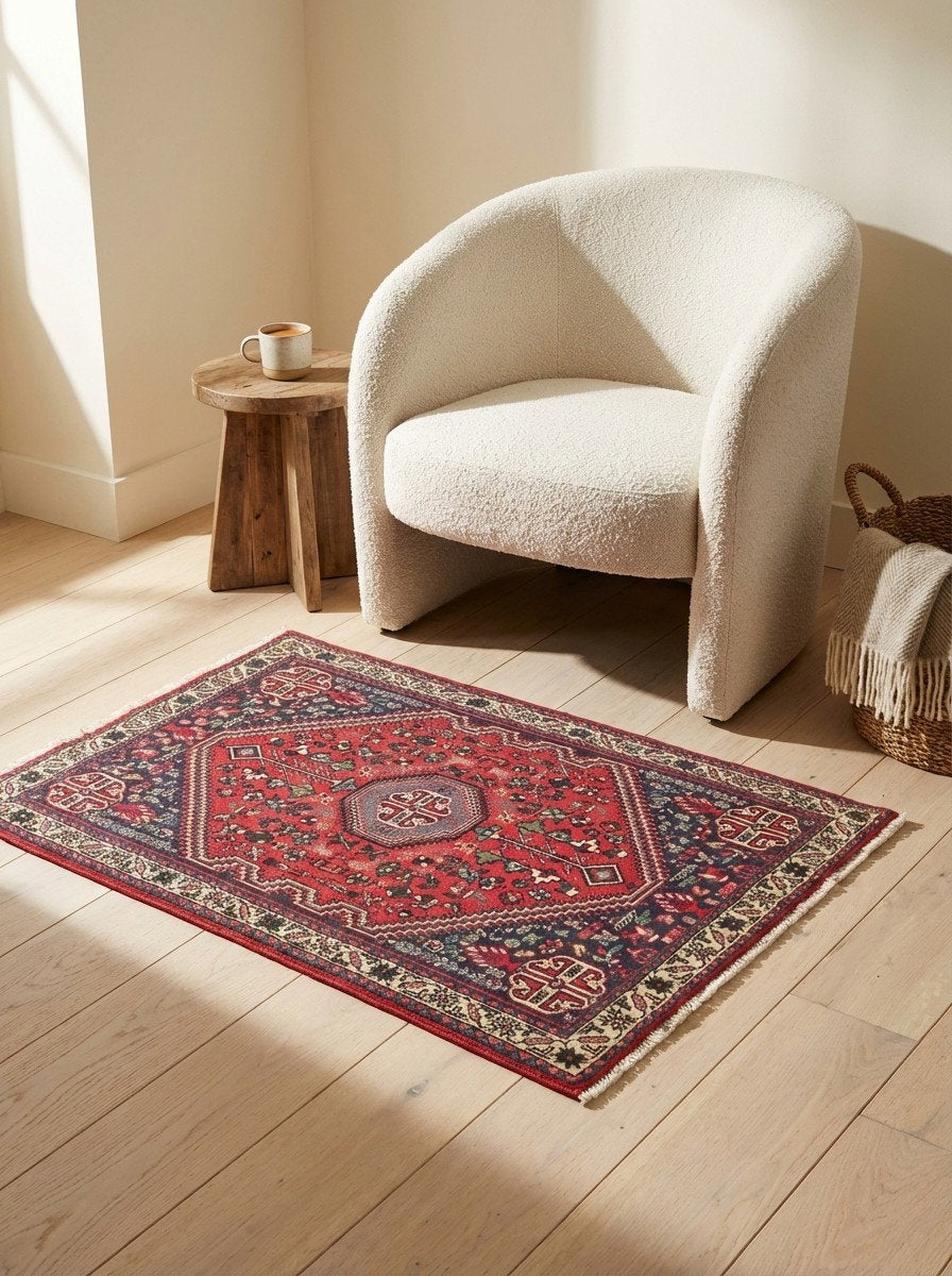 Abadeh — Handgefertigt, 102x65 cm, Beige, 100% Virgin Wool | Detail view