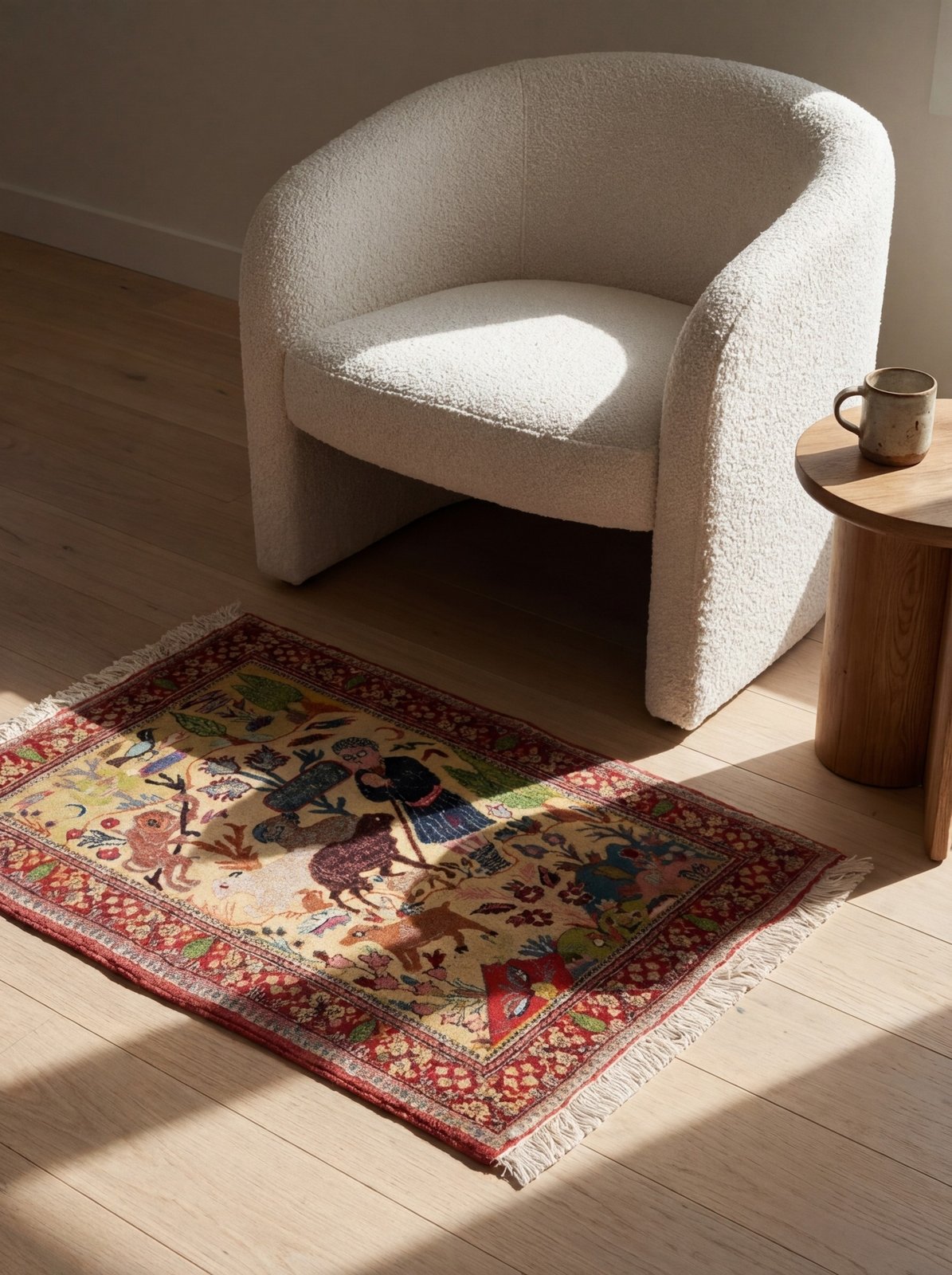 Tabriz Old — Hand-knotted, 55x76 cm, Beige, 100% Virgin Wool | Detail view