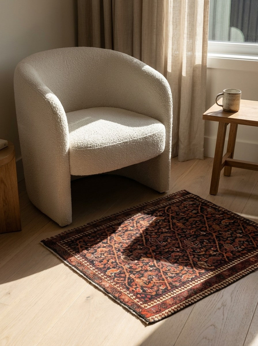 Malayer — Hand-knotted, 44x50 cm, Blue, 100% Virgin Wool | Detail view