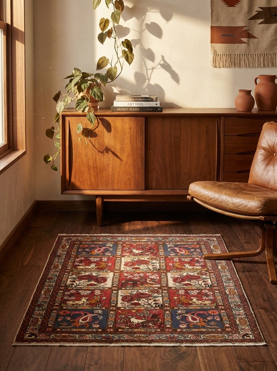 Bakhtiar — Hand-knotted, 101x135 cm, Multicolor, 100% Virgin Wool | Back view