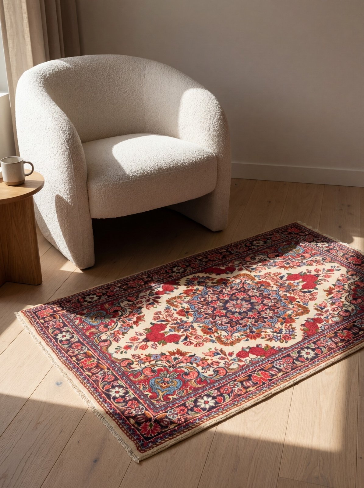 Sarough — Hand-knotted, 72x107 cm, Beige, 100% Virgin Wool | Detail view