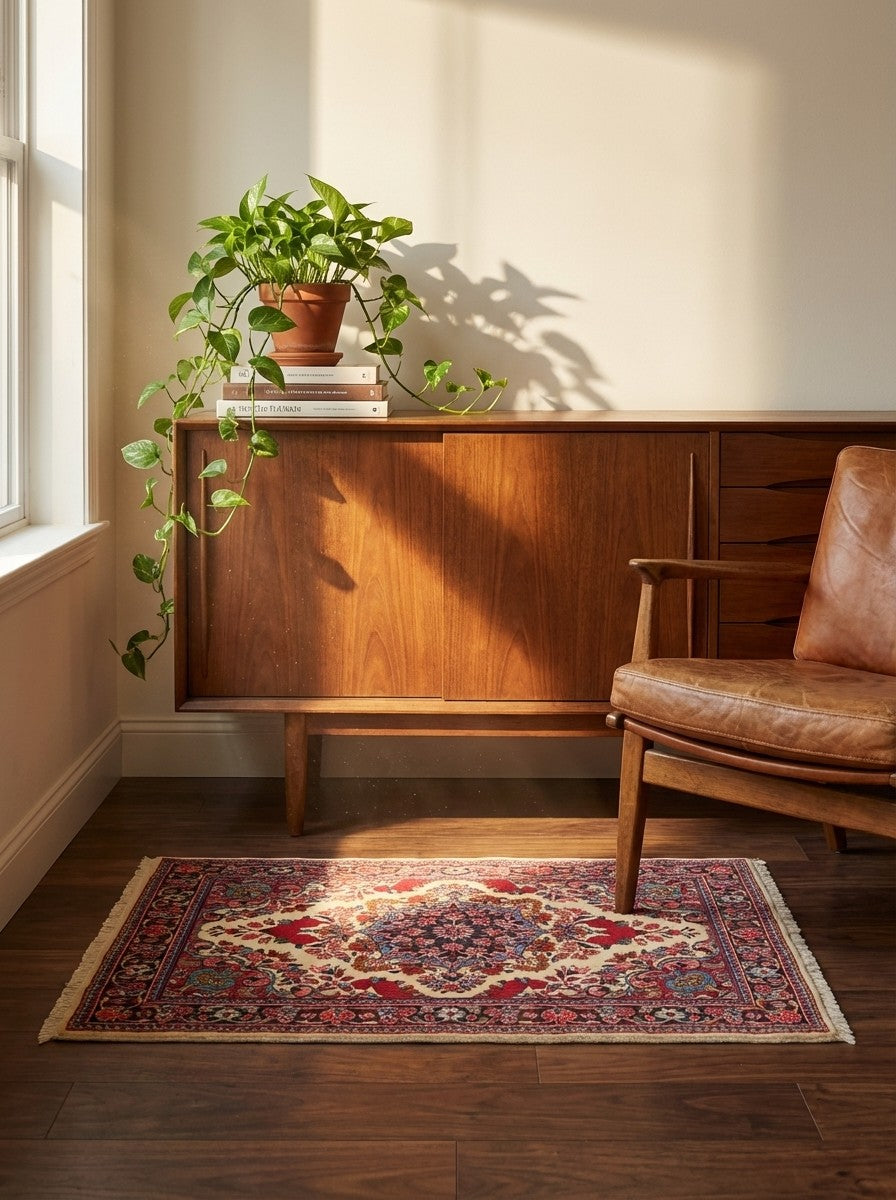 Sarough — Hand-knotted, 72x107 cm, Beige, 100% Virgin Wool | Back view