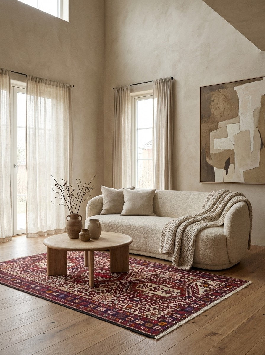 Sumak Shahsavan — Handmade, 114x201 cm, Beige, 100% Virgin Wool | Detail view