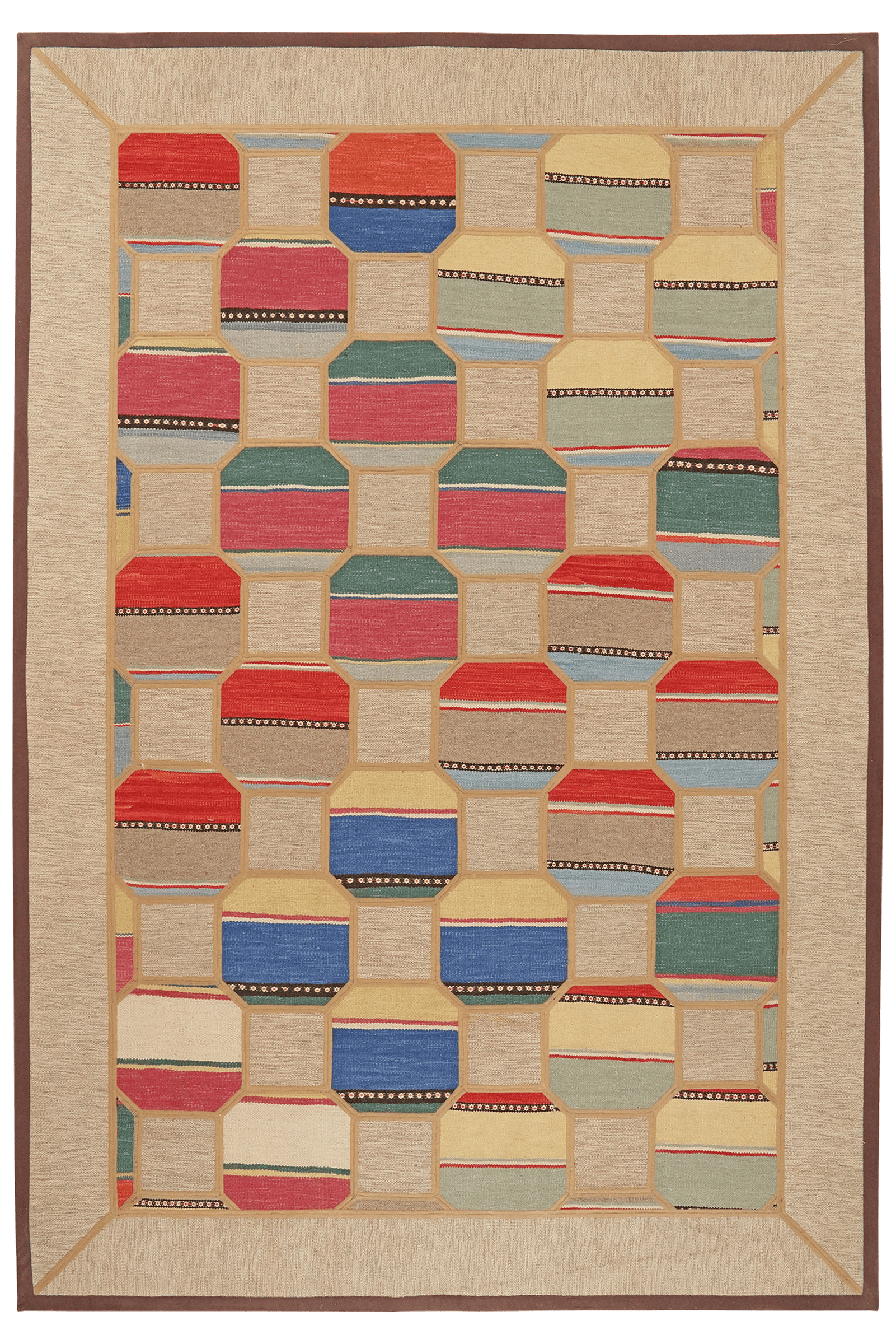 Kelim Tekkeh — Handmade, 160x237 cm, Beige, 100% Virgin Wool | Main view