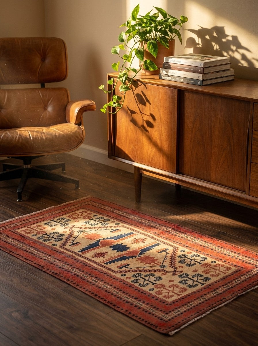 Yagdjibedir — Hand-knotted, 107x176 cm, Beige, 100% Virgin Wool | Back view