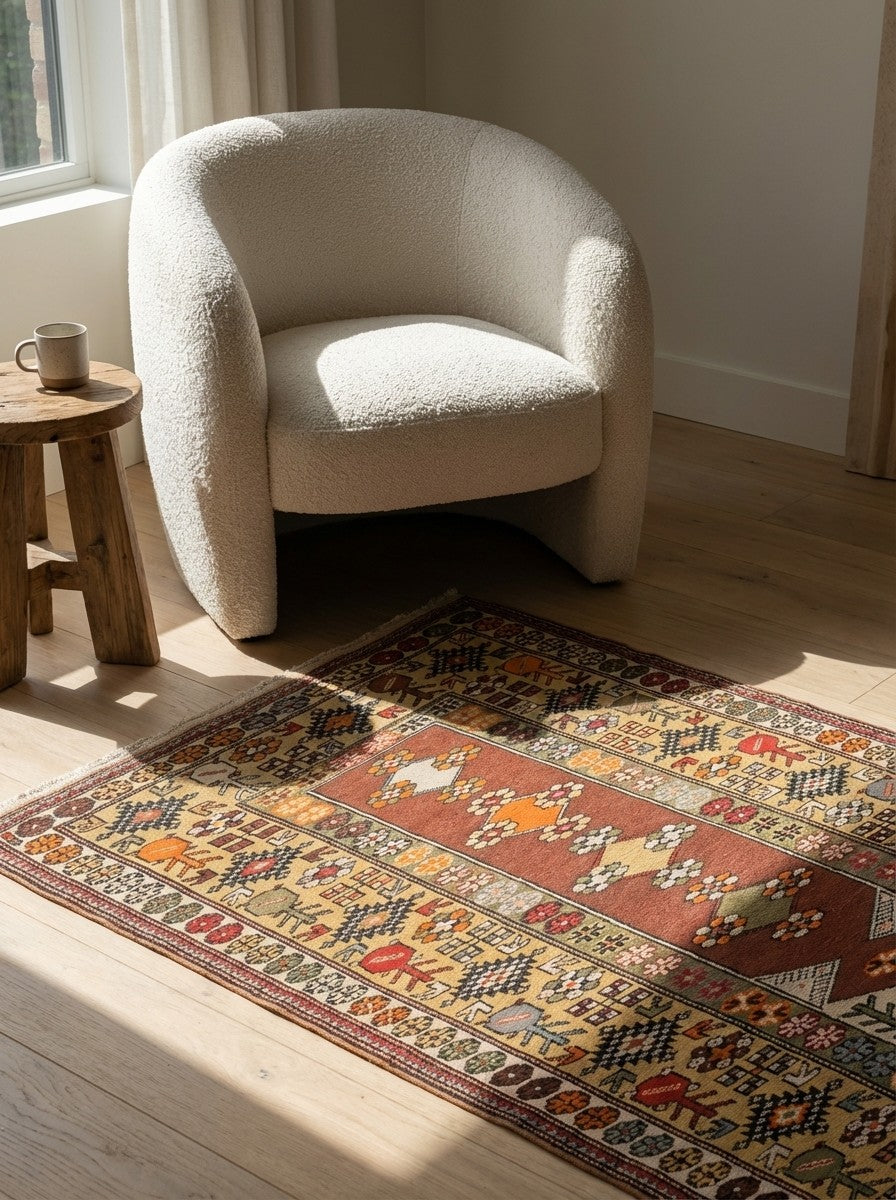 Milas — Hand-knotted, 110x177 cm, Brown, 100% Virgin Wool | Detail view