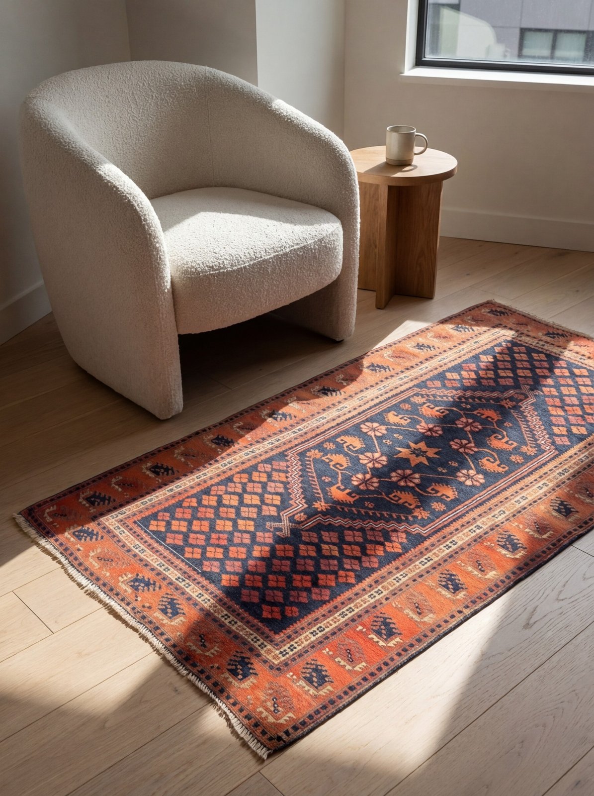 Yagdjibedir — Hand-knotted, 104x182 cm, Blue, 100% Virgin Wool | Detail view