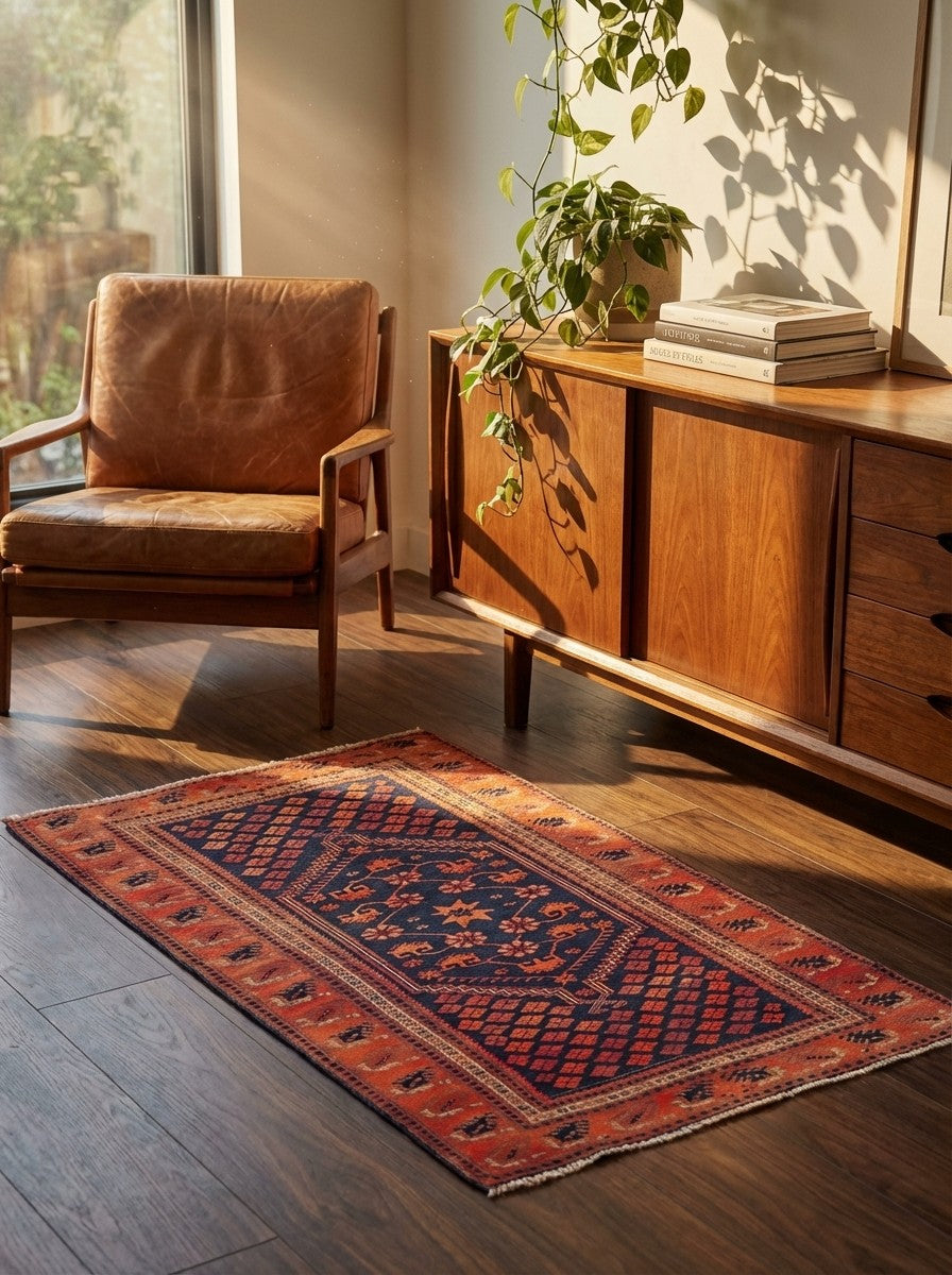 Yagdjibedir — Hand-knotted, 104x182 cm, Blue, 100% Virgin Wool | Back view