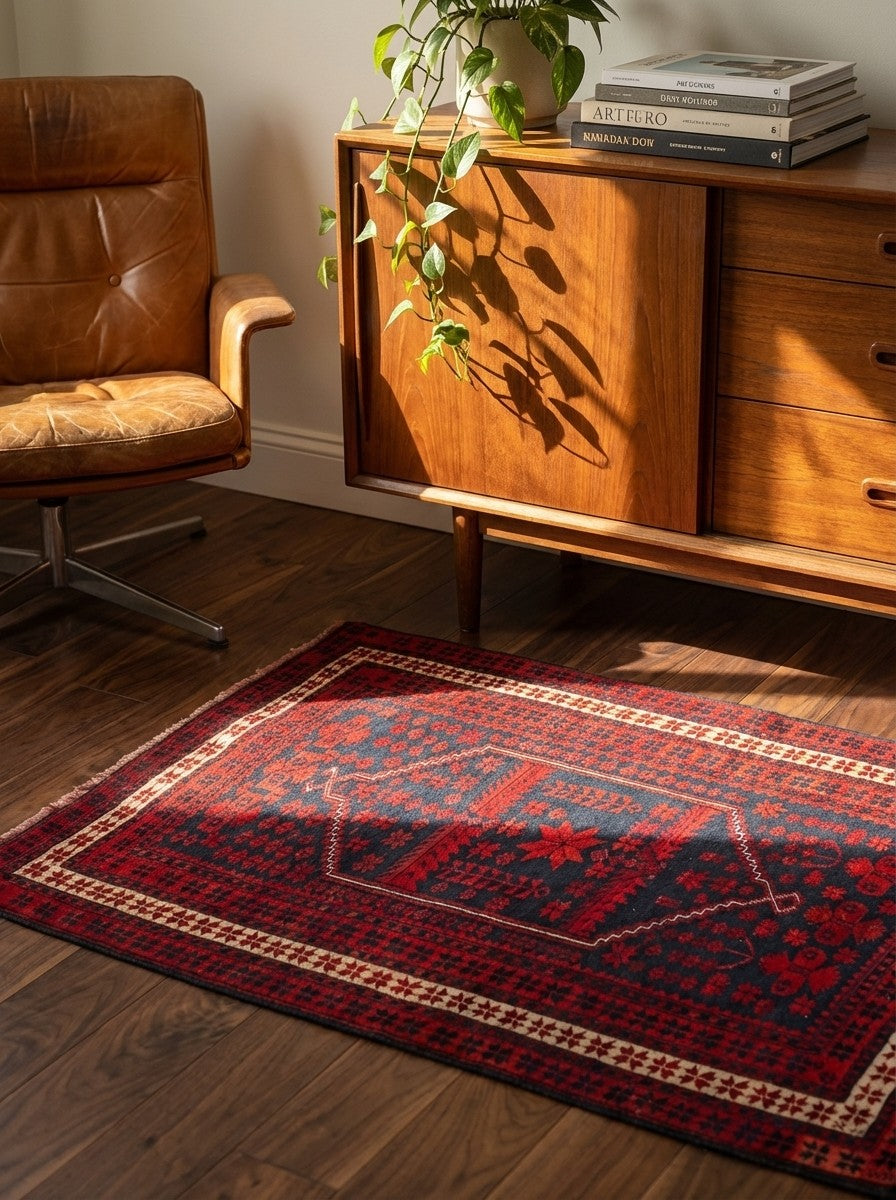 Yagdjibedir — Hand-knotted, 113x168 cm, Blue, 100% Virgin Wool | Back view