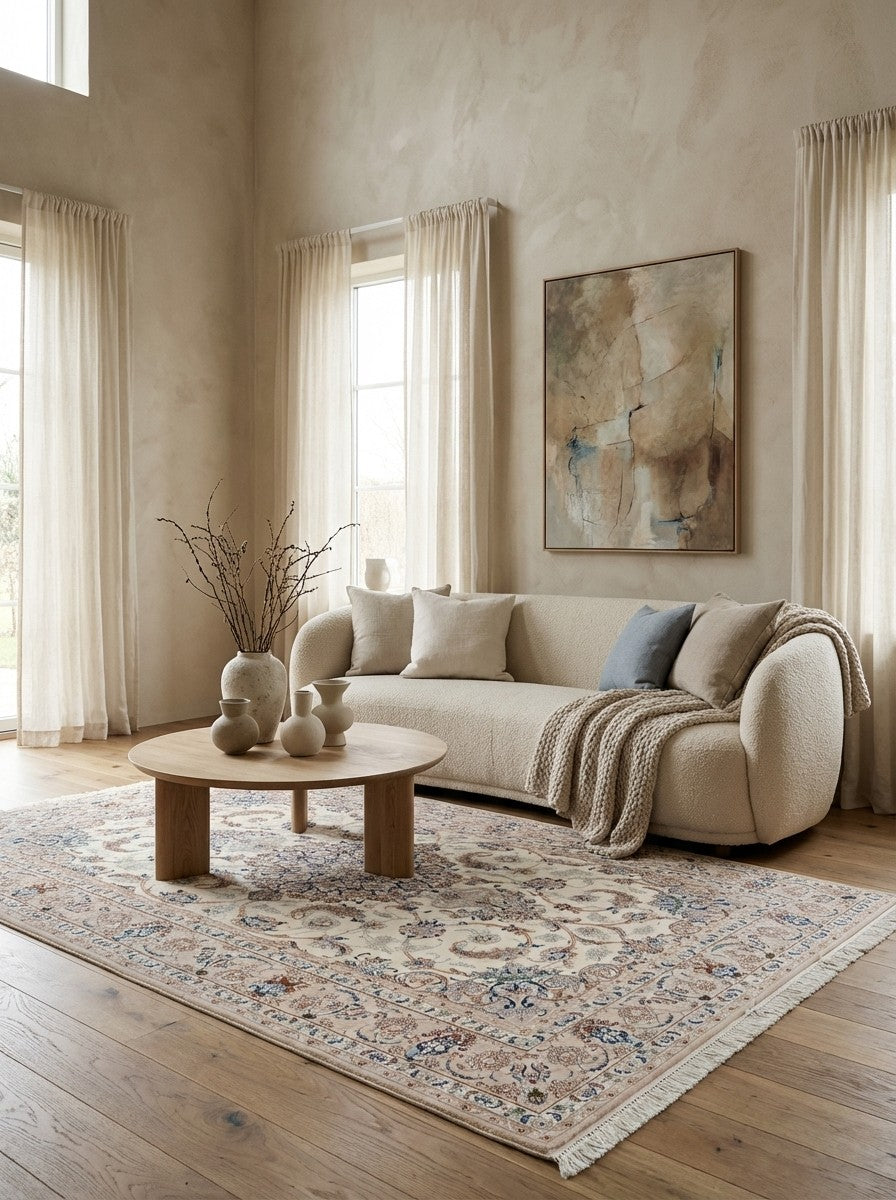 Isfahan — Hand-knotted, 155x239 cm, Beige, 100% Virgin Wool | Detail view