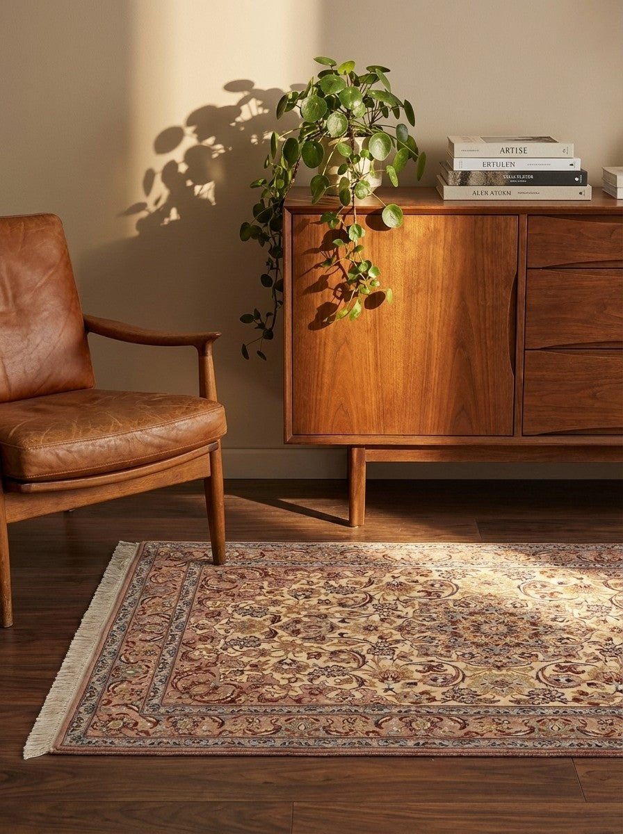 Isfahan — Hand-knotted, 104x158 cm, Beige, 95% Schurwolle, 5% Seide | Back view
