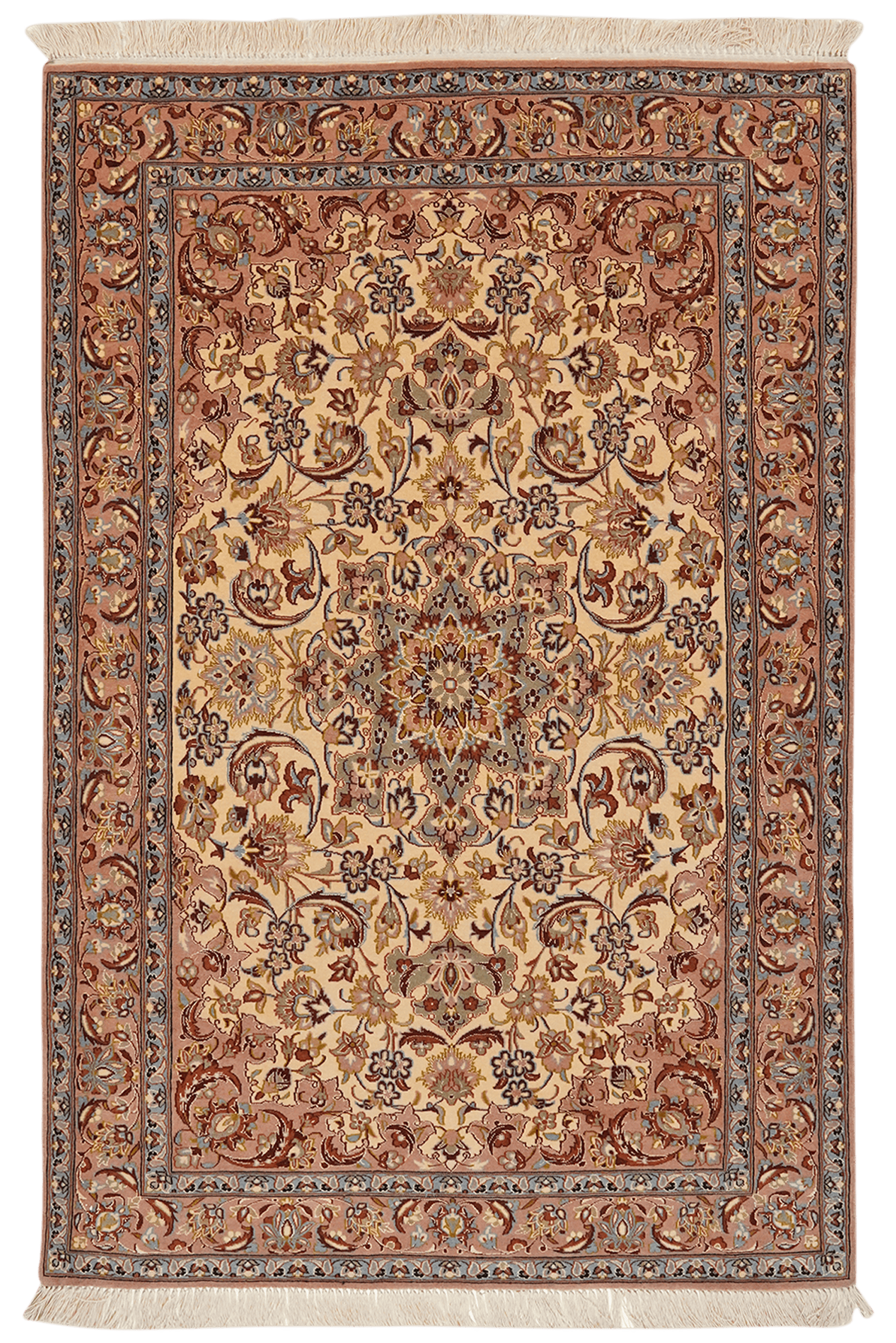 Isfahan — Hand-knotted, 104x158 cm, Beige, 95% Schurwolle, 5% Seide | Main view
