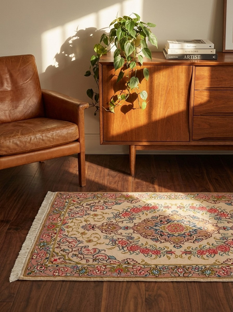 Tabriz 50 Raj — Hand-knotted, 59x93 cm, Beige, 100% Virgin Wool | Back view