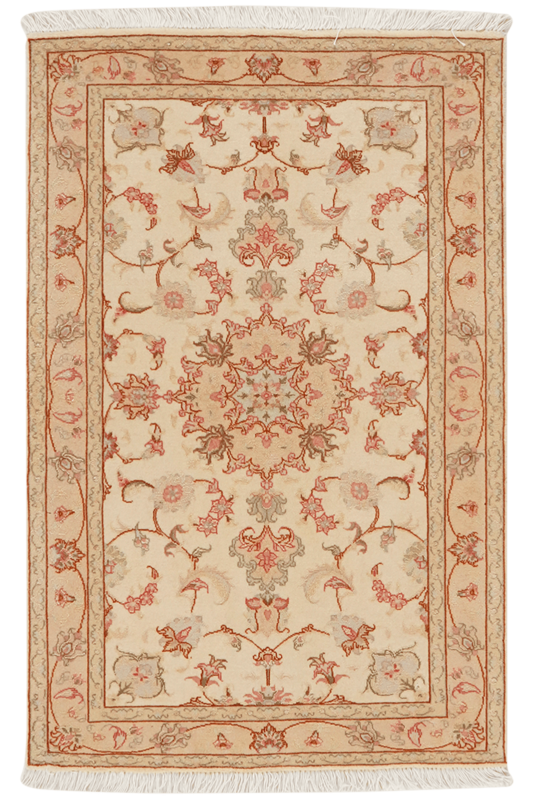 Tabriz 50 Raj — Hand-knotted, 72x110 cm, Beige, 95% Schurwolle, 5% Seide | Main view