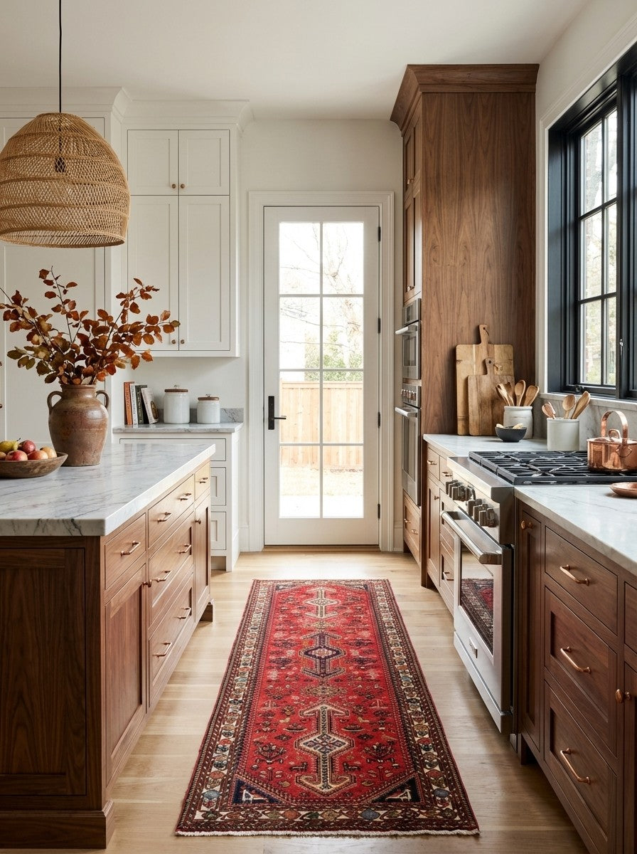 Nasrabad — Hand-knotted, 81x309 cm, Red, 100% Virgin Wool | Back view