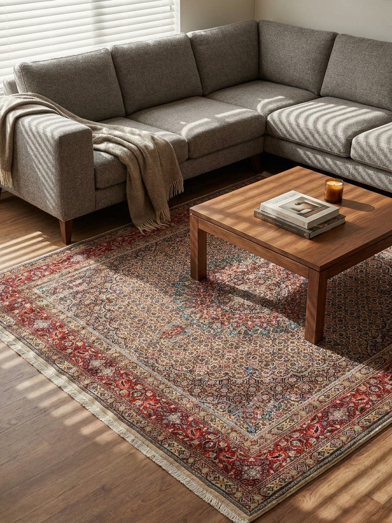 Moud Mahi — Hand-knotted, 194x199 cm, Beige, 100% Virgin Wool | Back view