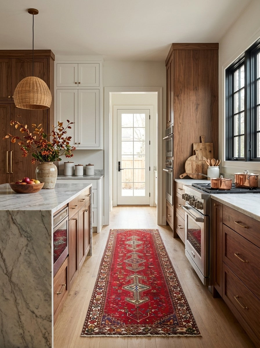 Nasrabad — Hand-knotted, 76x305 cm, Red, 100% Virgin Wool | Back view