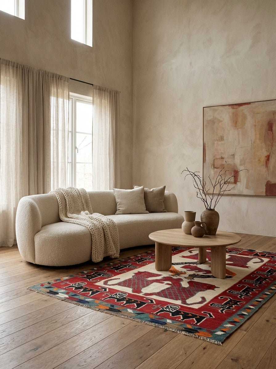 Kelim Gashgai Old — Handmade, 151x221 cm, Beige, 100% Virgin Wool | Detail view