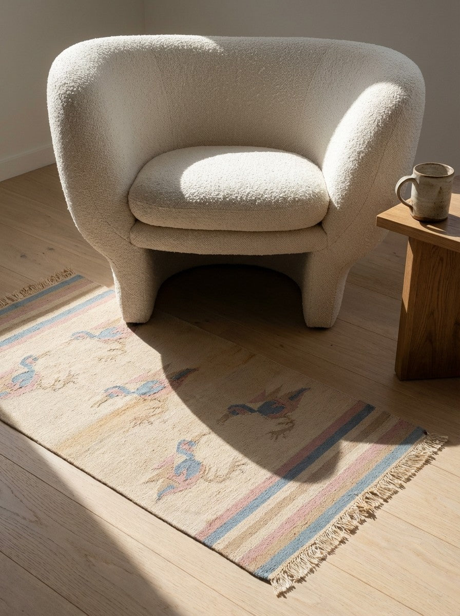 Kelim — Handmade, 71x150 cm, Beige, 100% Virgin Wool | Detail view