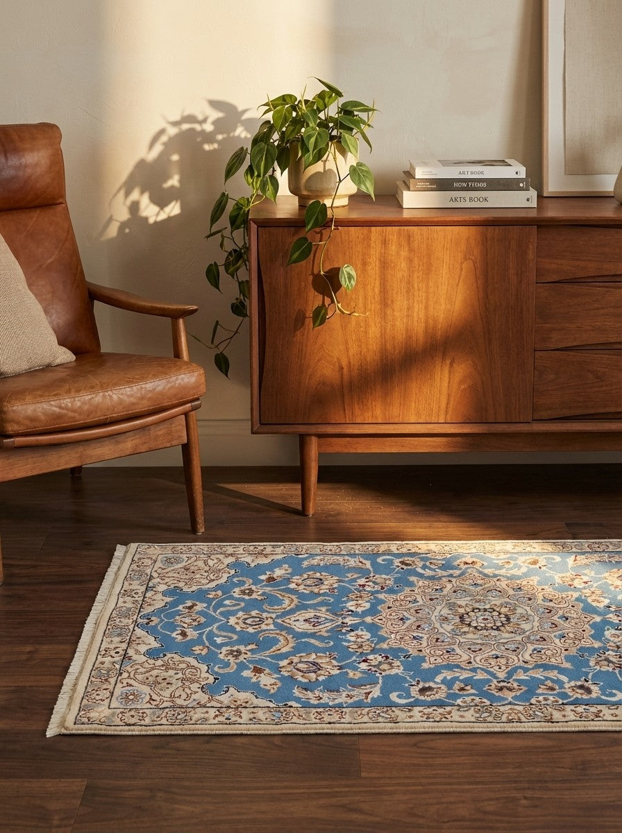 Nain 9La — Hand-knotted, 70x127 cm, Blue, 100% Virgin Wool | Back view