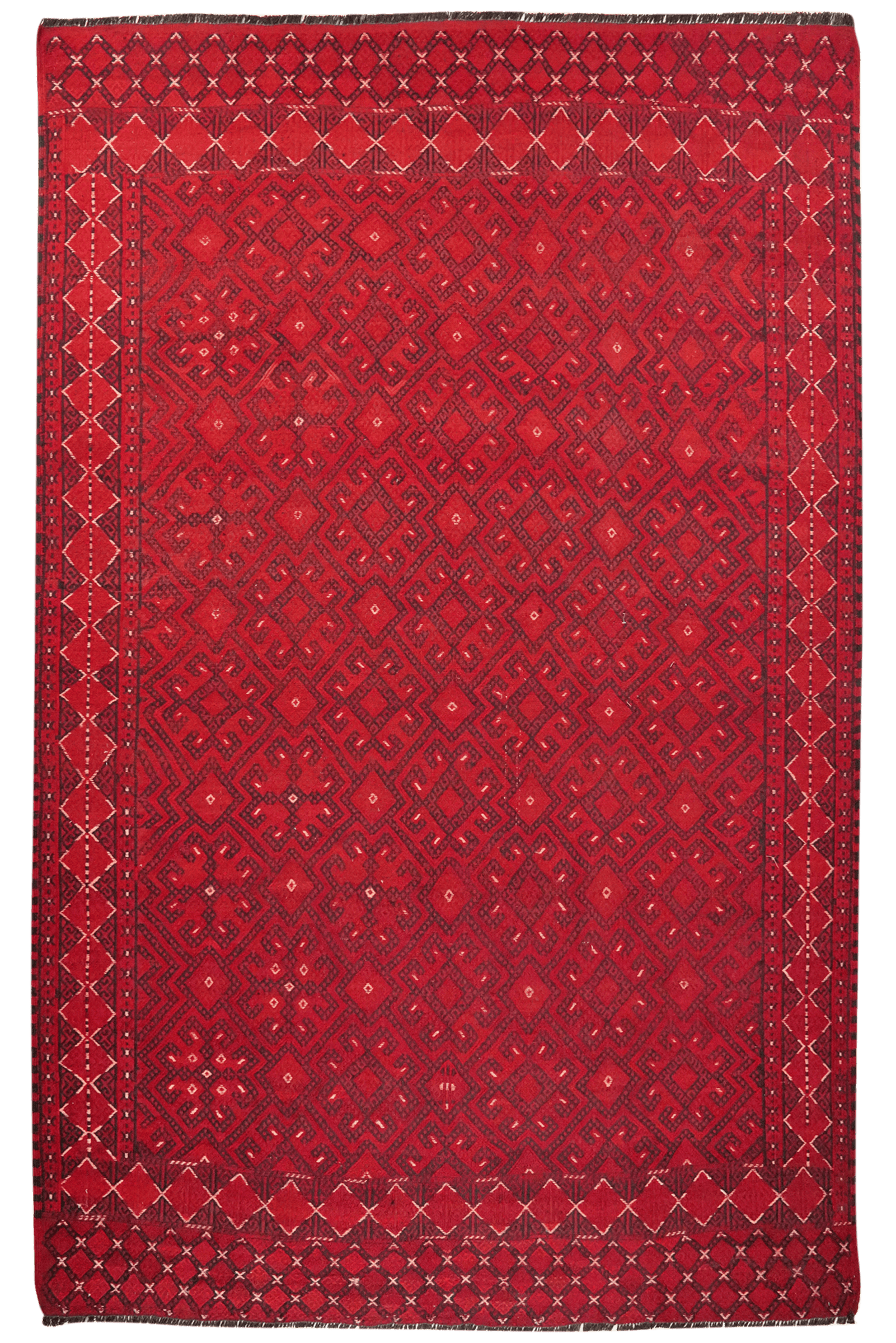Kelim Turkman — Handmade, 207x330 cm, Red, 100% Virgin Wool | Main view