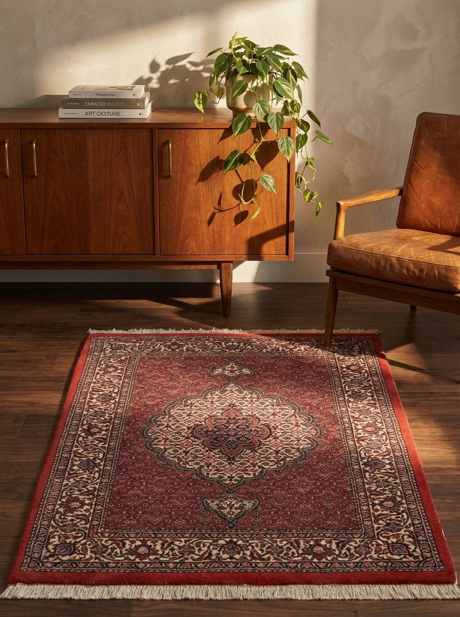 Bidjar Bookan — Handgefertigt, 131x85 cm, Beige, 95% Schurwolle, 5% Seide | Back view