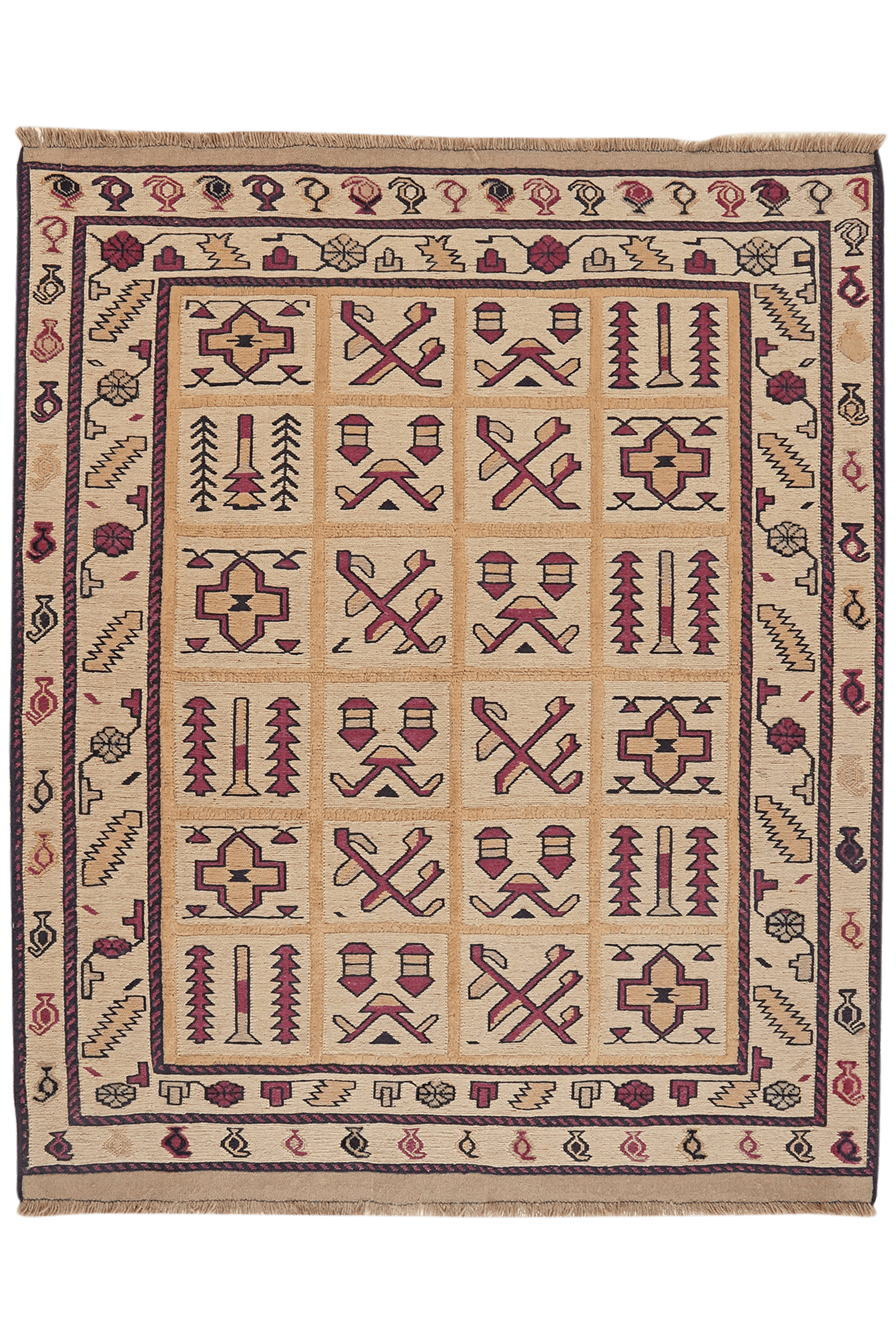 Kelim Belutch — Handmade, 139x168 cm, Beige, 100% Virgin Wool | Main view
